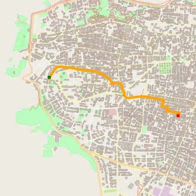 Path planning on map of Beirut, Lebanon.